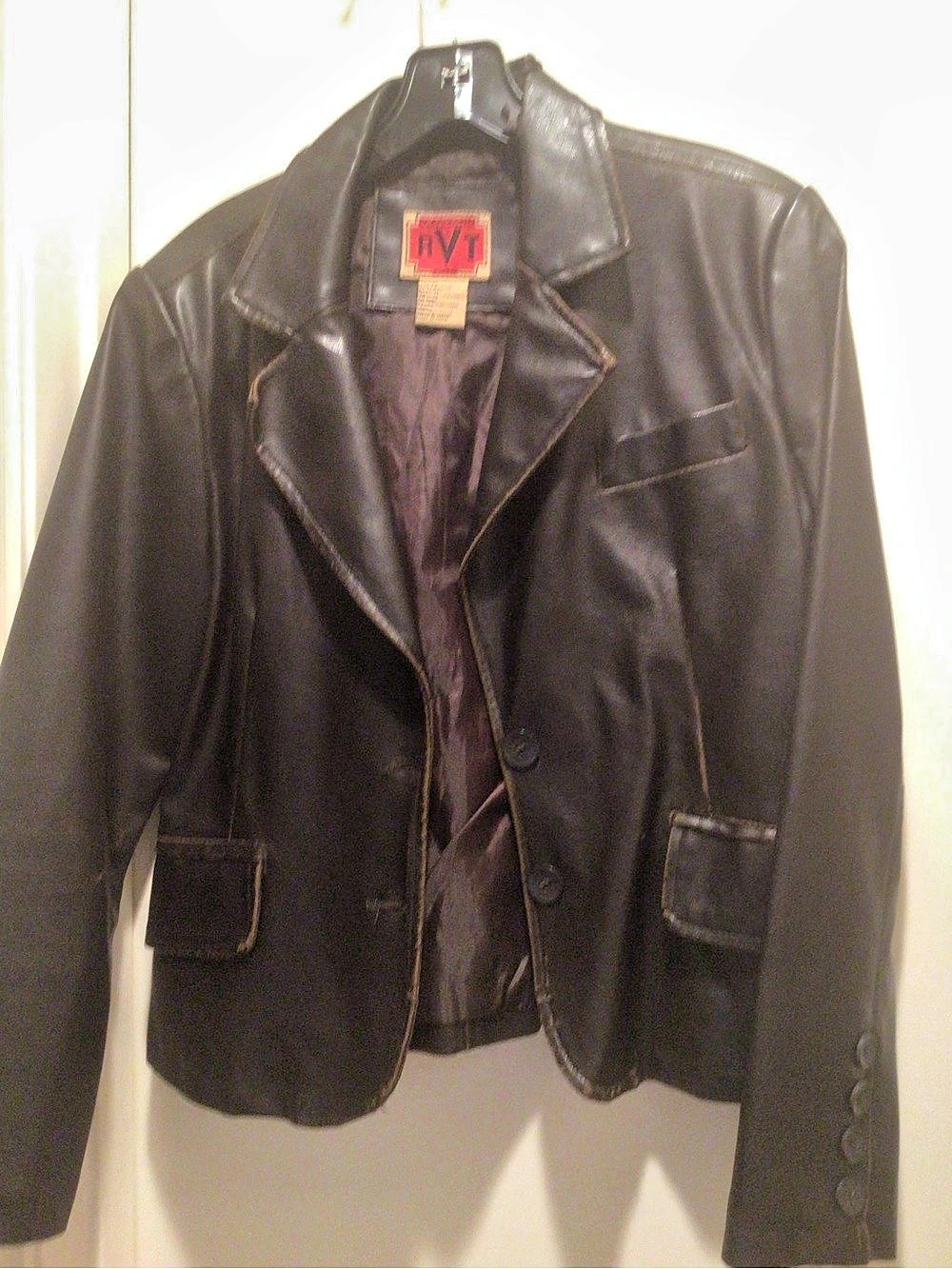 RVT Clothing Faux Leather Button Blazer Jacket Women'Small Leather Blazer Small